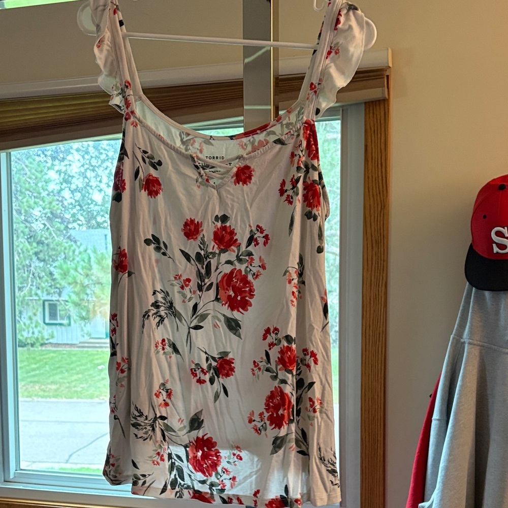 Torrid White and Red Floral Camisole